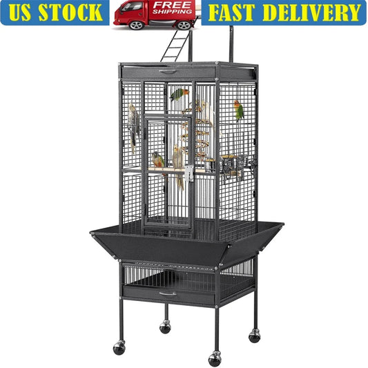 61 Inch Rolling Metal Bird Cage With Play Top Mobile Design