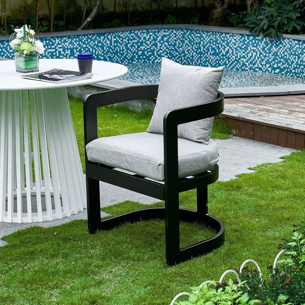 Patio Dining Chairs Set of 4 Modern Outdoor Dining Chairs with Cushions Backrest and Armrests Metal Construction