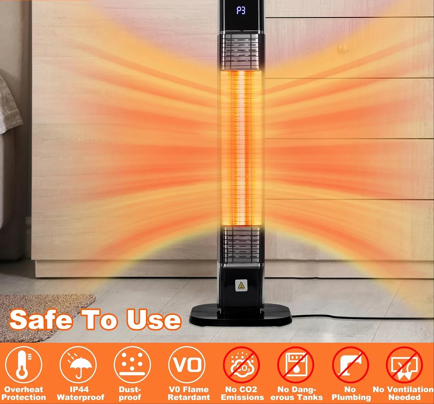 Indoor Outdoor Patio Heater 1500W Infrared Tower With Remote