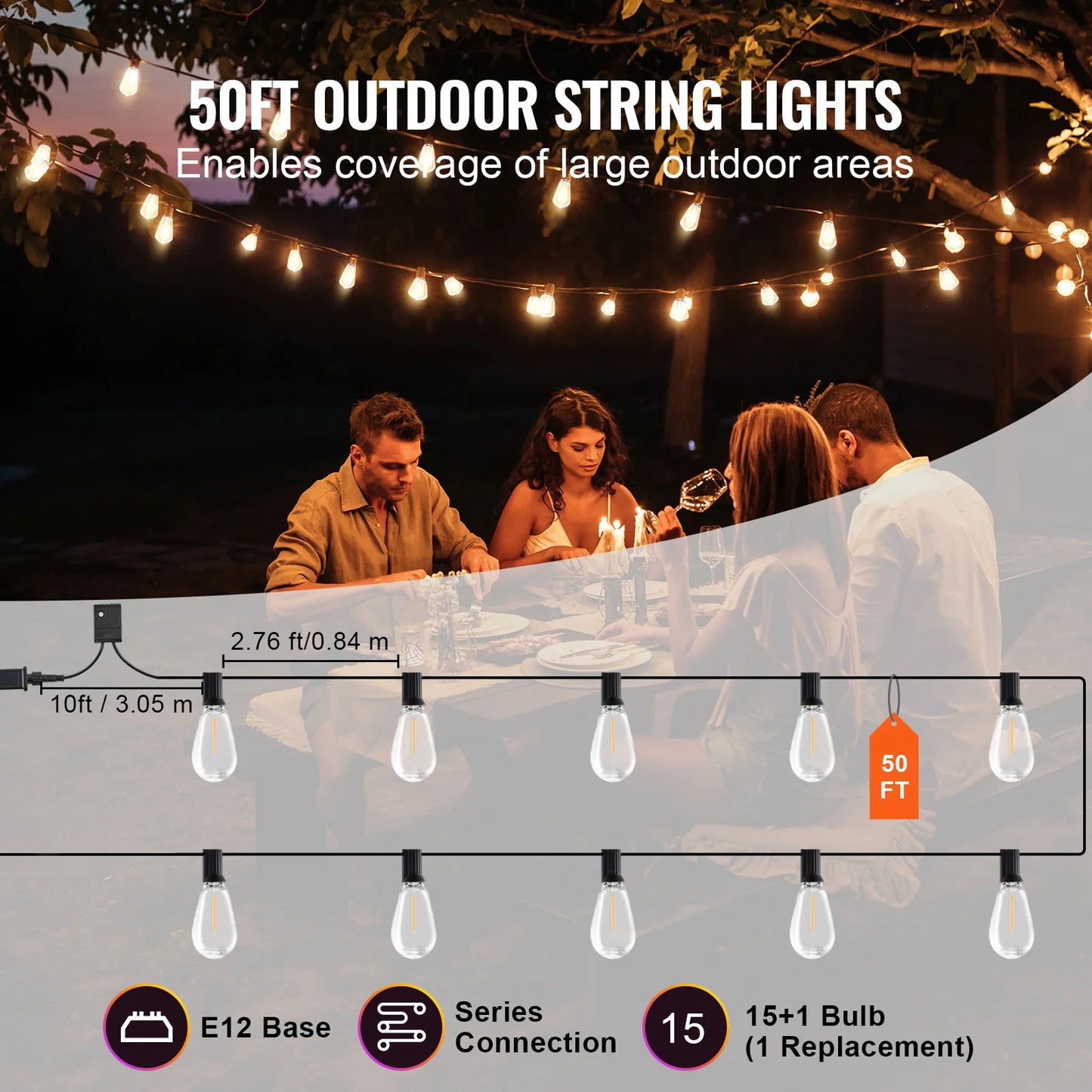 SucceBuy LED String Lights 2700K Dimmable Waterproof Patio