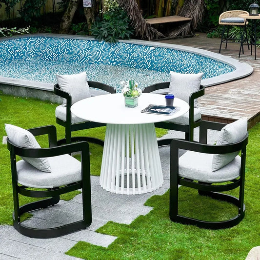 Patio Dining Chairs Set of 4 Modern Outdoor Dining Chairs with Cushions Backrest and Armrests Metal Construction