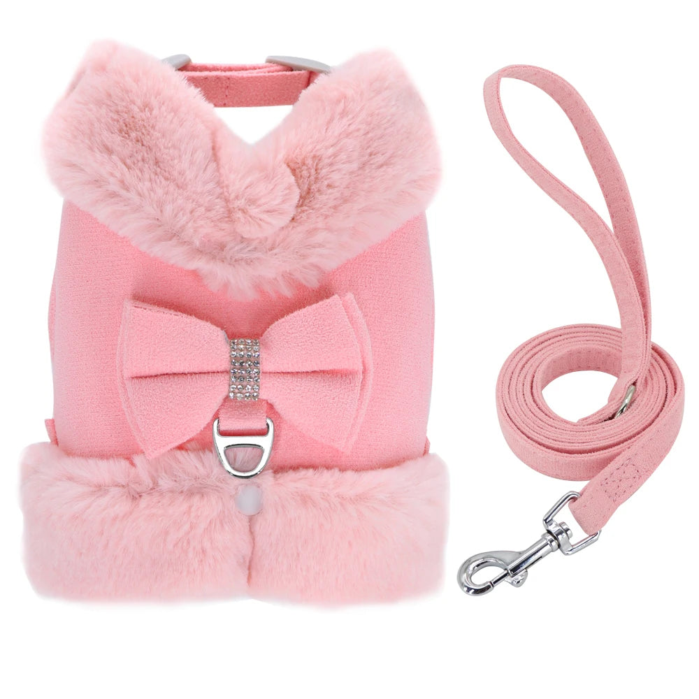 Soft Warm Dog Vest Harness and Leash Set Bow Knot
