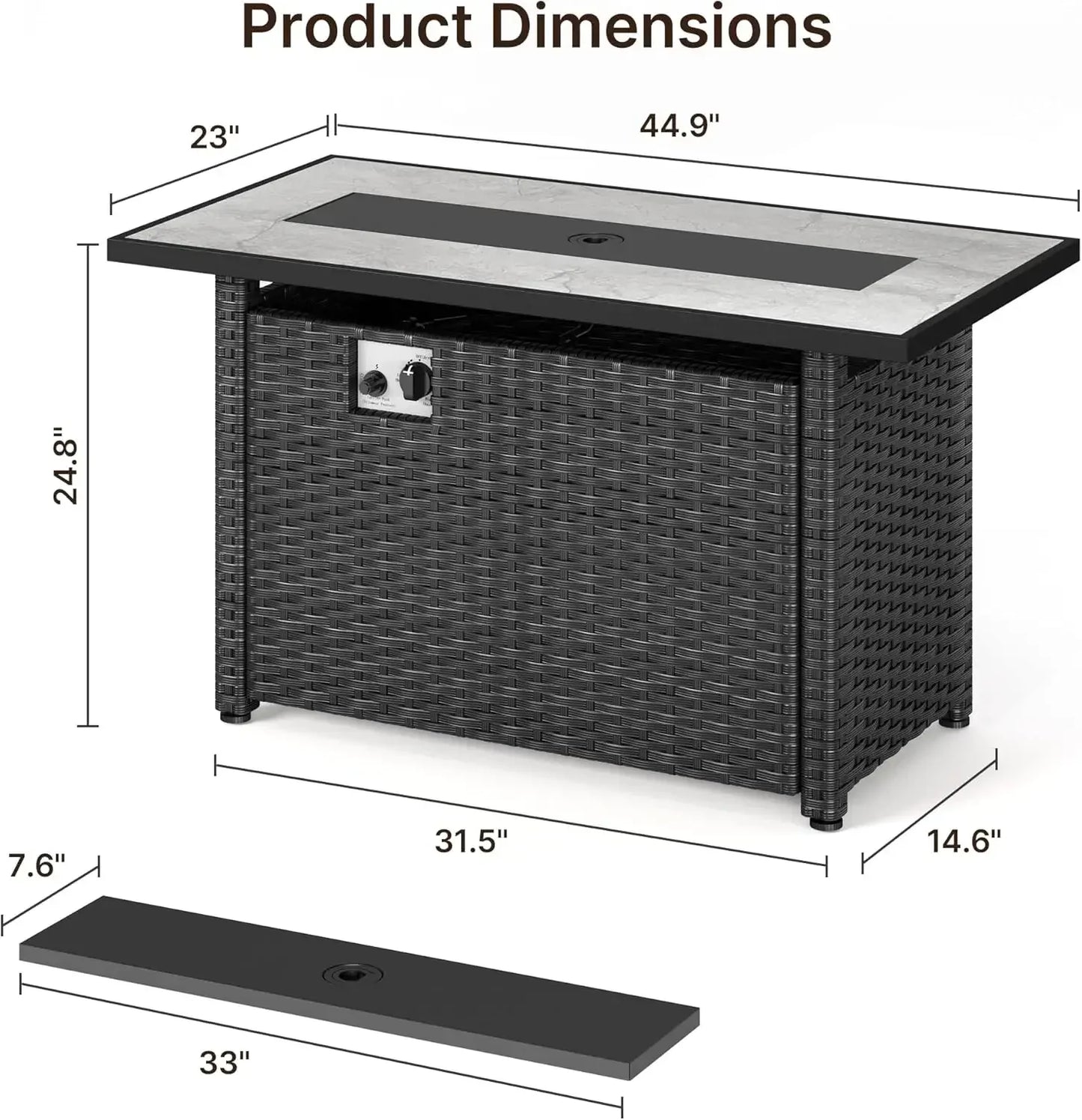 Propane Fire Pit Table With Glass Rocks And Waterproof Cover For Outdoor Patio
