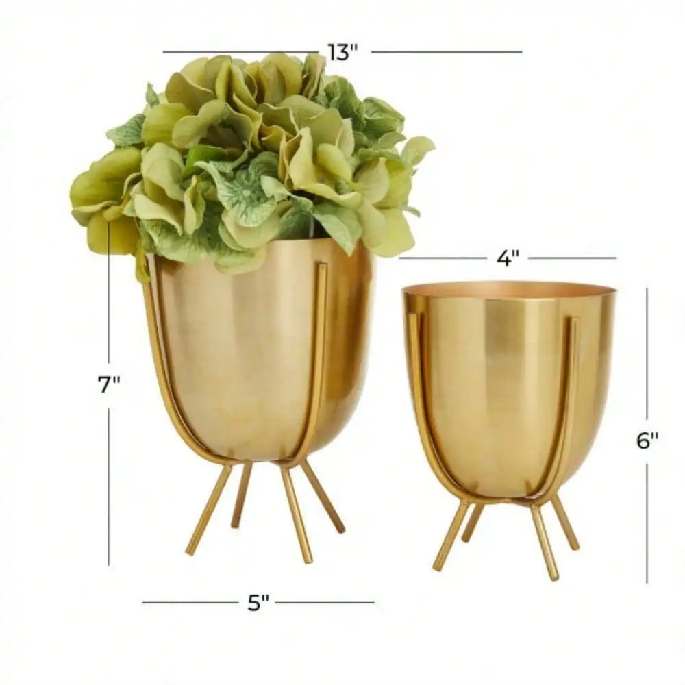 Gold Metal Small Planter Set with Removable Stand 6 and 7 in