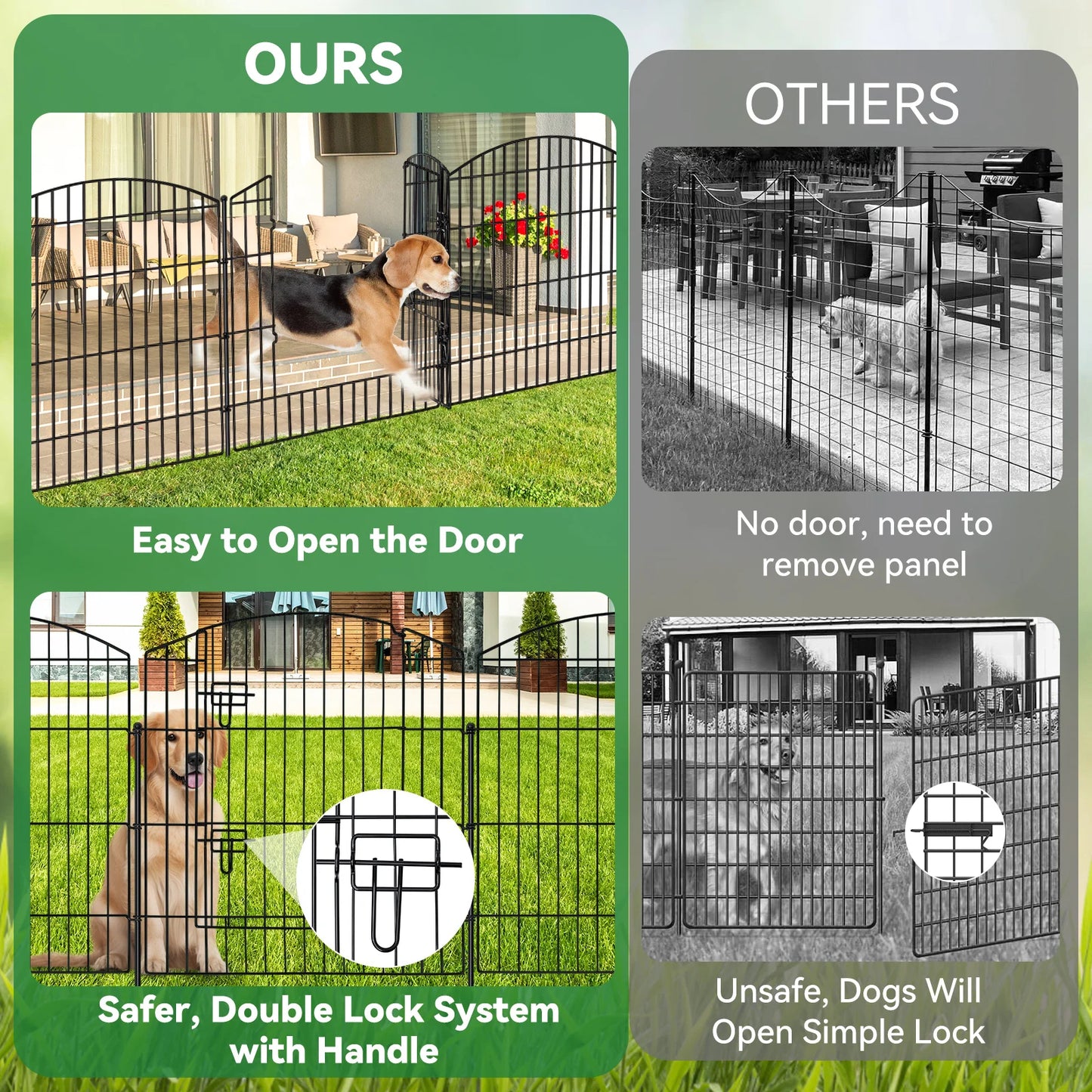 No Dig Decorative Garden Fence with Gate 32 Inch High x 24 Feet Long 9 Panels and 1 Gate with 11 Stakes Temporary Dog Fencing Outdoor