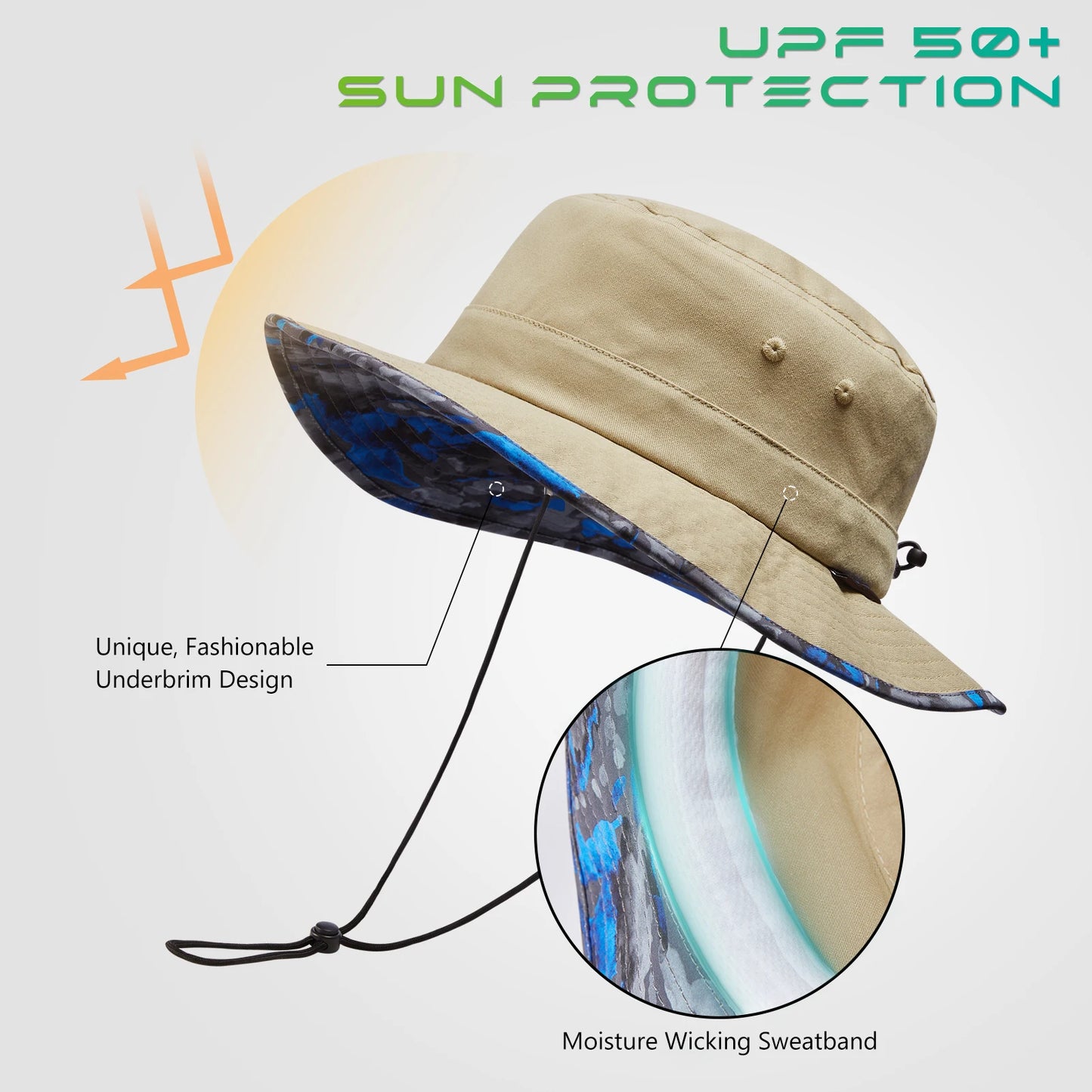 UPF Fifty Foldable Sun Hat Under Brim Bucket For Men Women