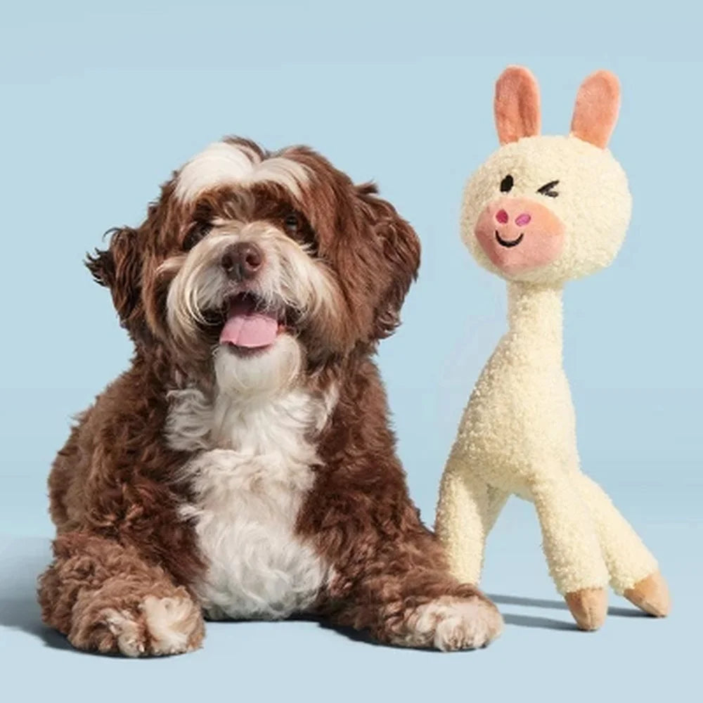 Alpaca Dog Toy With Squeaker Crinkle Limbs Cuddle Fetch Play For Medium Breeds Soft Polyester Material