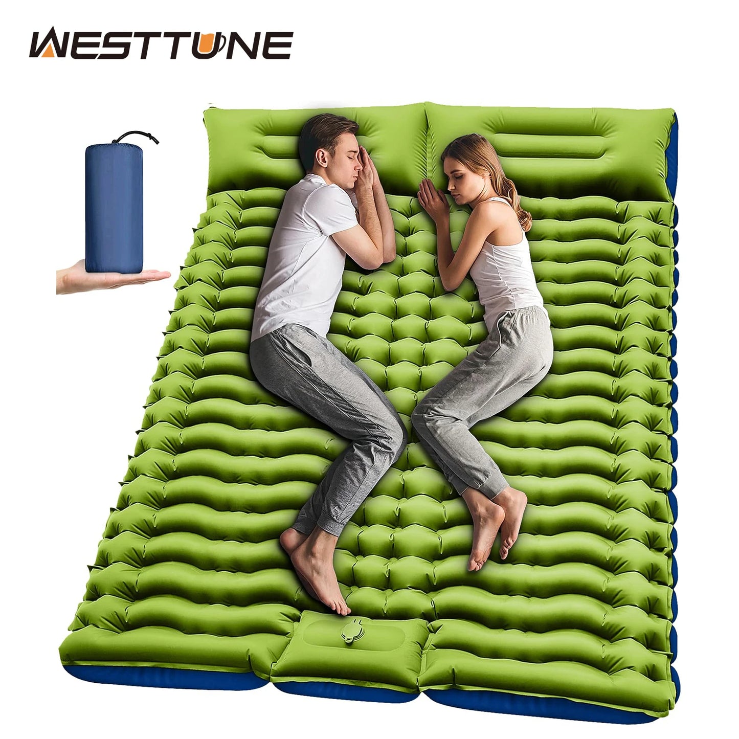 WestTune Double Sleeping Pad 4 Inch Thick With Pillow Pump