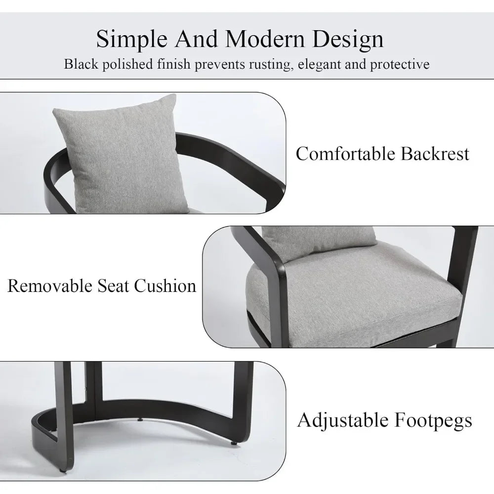 Patio Dining Chairs Set of 4 Modern Outdoor Dining Chairs with Cushions Backrest and Armrests Metal Construction