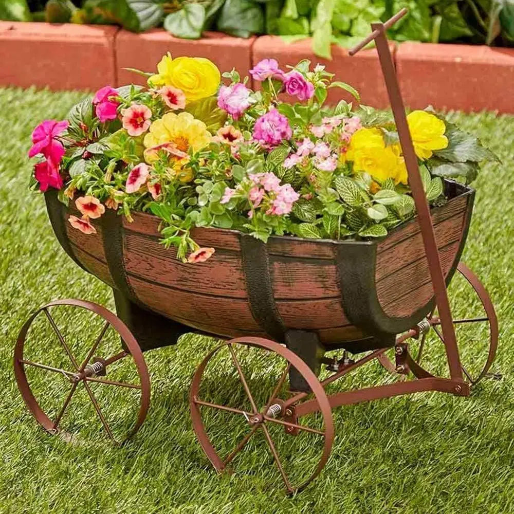 Barrel Wagon Planter Rustic Vintage Farmhouse Garden Decor