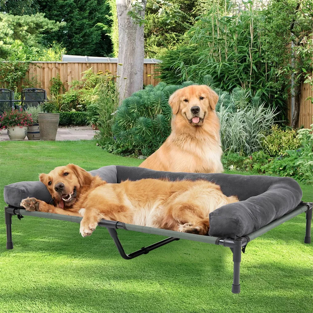BINGOPAW Outdoor Elevated Cooling Dog Bed Plush Bolster for Camping