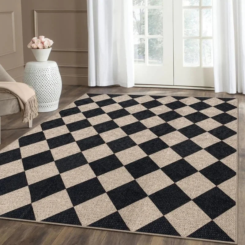 Checkered Easy Jute 5x7 Area Rugs Washable Living Room