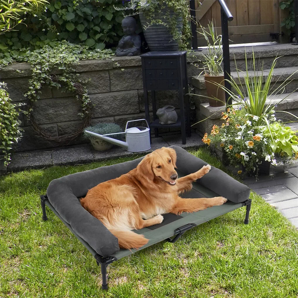 BINGOPAW Outdoor Elevated Cooling Dog Bed Plush Bolster for Camping