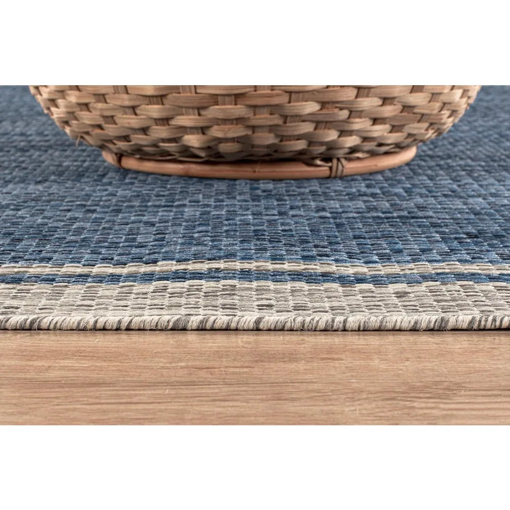 Indoor Outdoor Rug 10x14 Navy Blue Gray Modern Patio Rug