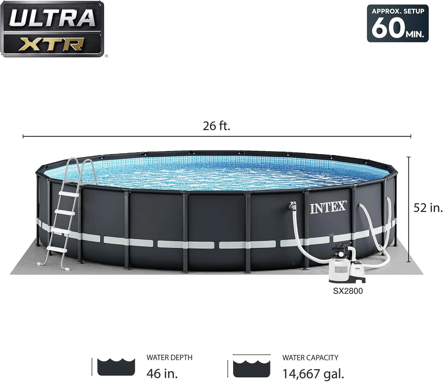 Above Ground Pool Set 26ft By 52in With Sand Filter Pump