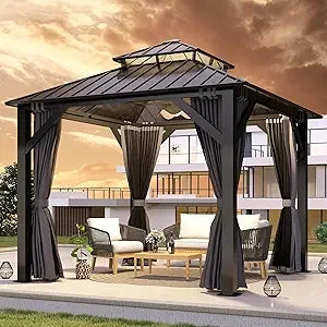 8.5x8.5FT Outdoor Hardtop Gazebo with Double Roof Aluminum Heavy Duty Galvanized Steel Top with Breathable Netting and UV Protection