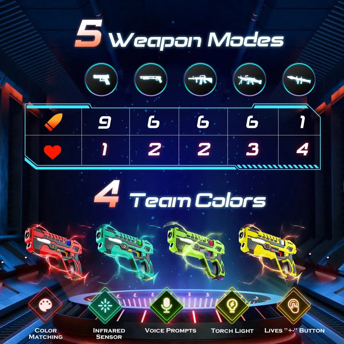 VATOS Laser Tag Battle Game Gun Set Infrared Toy Guns X4