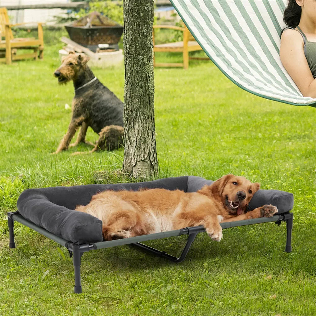 BINGOPAW Outdoor Elevated Cooling Dog Bed Plush Bolster for Camping