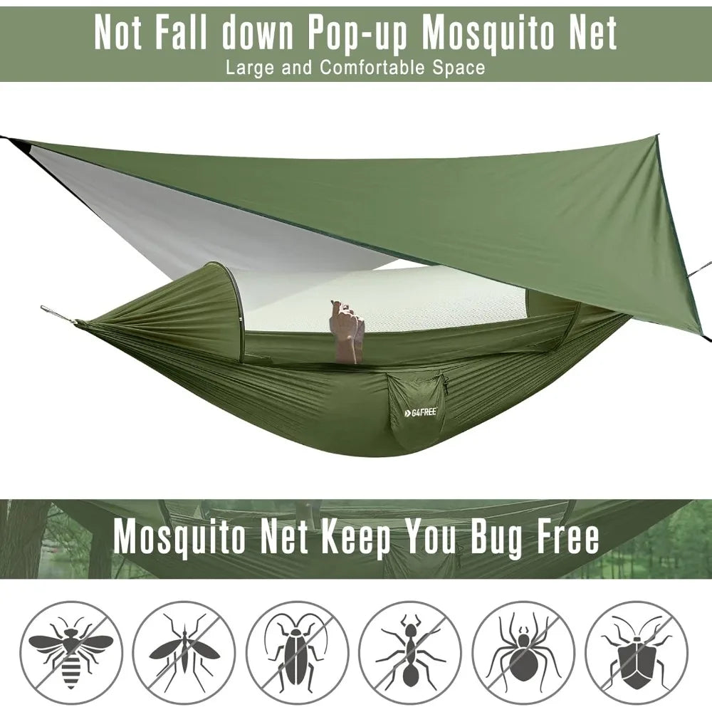 G4Free Large Camping Hammock With Mosquito Net And Rain Fly