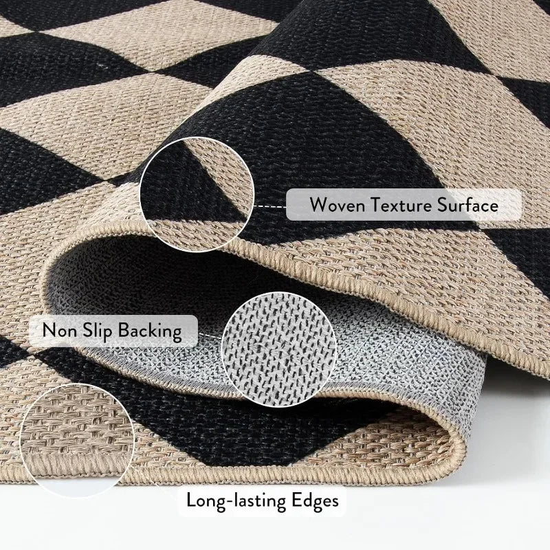 Checkered Easy Jute 5x7 Area Rugs Washable Living Room