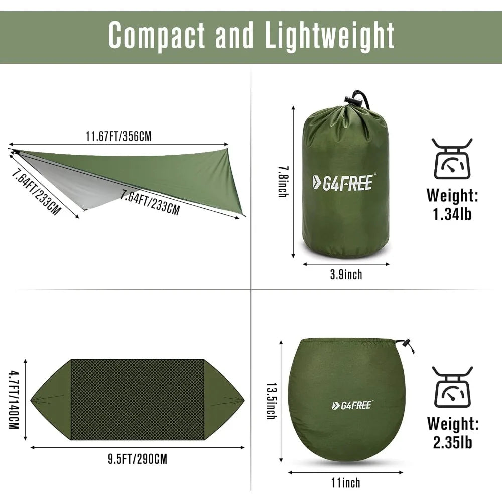 G4Free Large Camping Hammock With Mosquito Net And Rain Fly