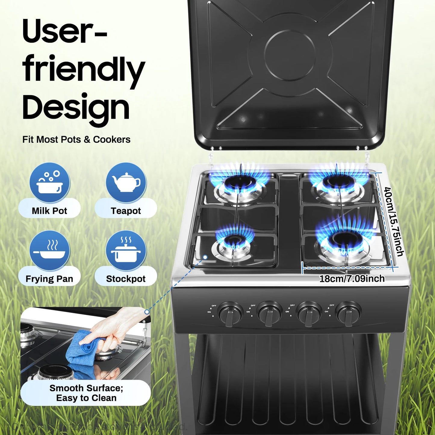 Outdoor 4 Burner Portable Gas Stove With Wind Block Cover