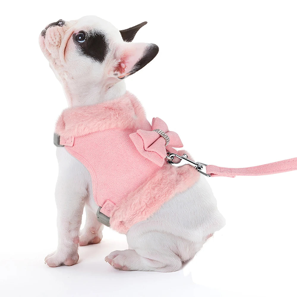 Soft Warm Dog Vest Harness and Leash Set Bow Knot