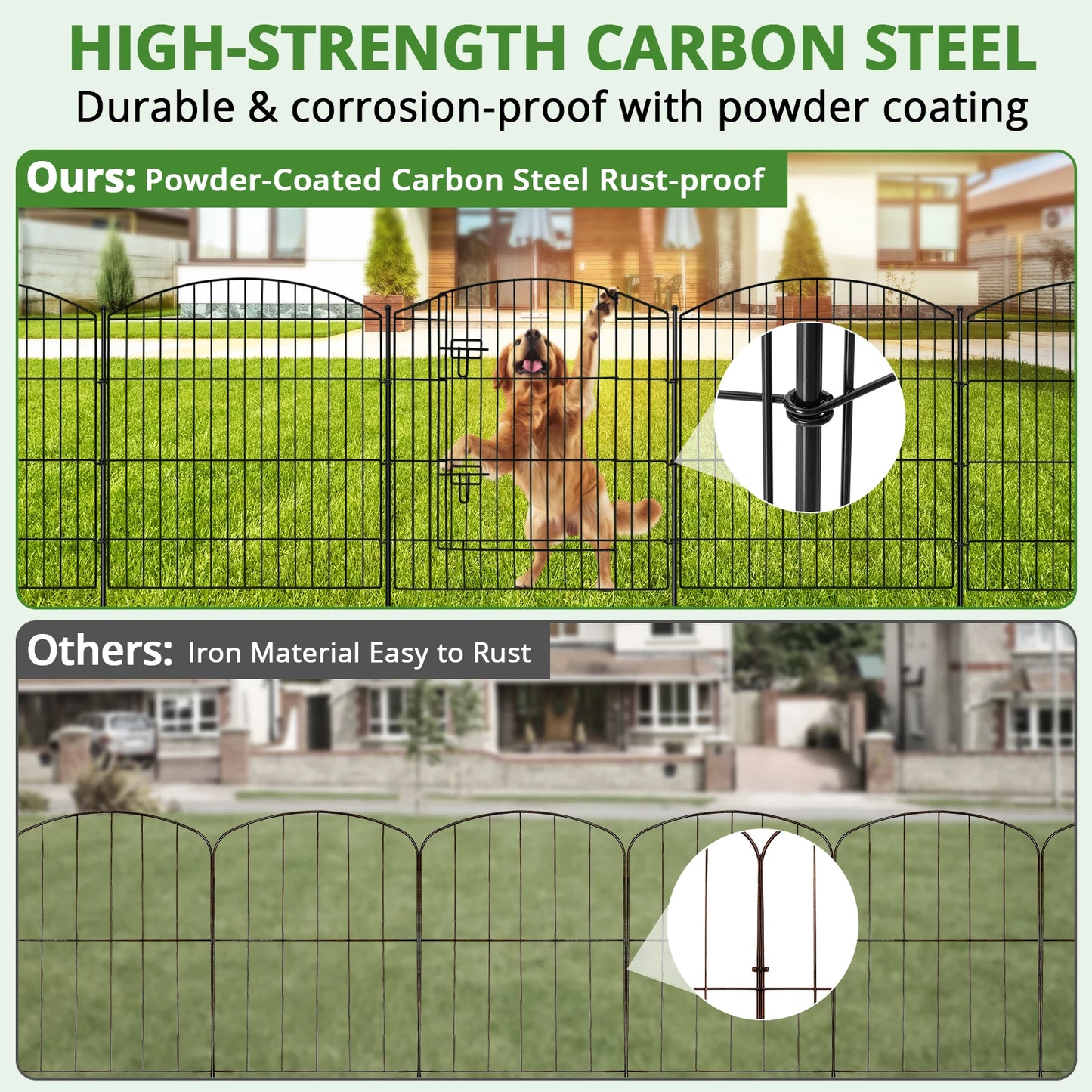 No Dig Decorative Garden Fence with Gate 32 Inch High x 24 Feet Long 9 Panels and 1 Gate with 11 Stakes Temporary Dog Fencing Outdoor