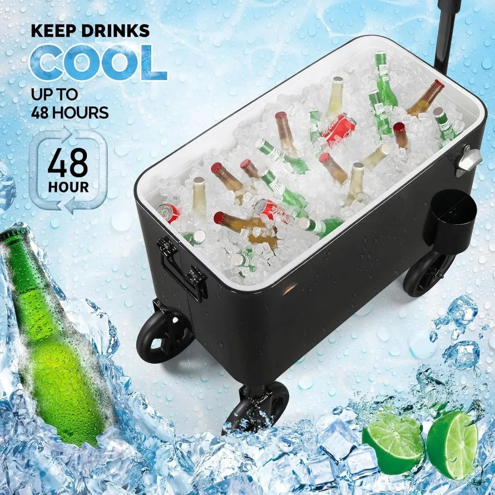 80 Quart Wagon Rolling Cooler Ice Chest With 10 Inch Wheels