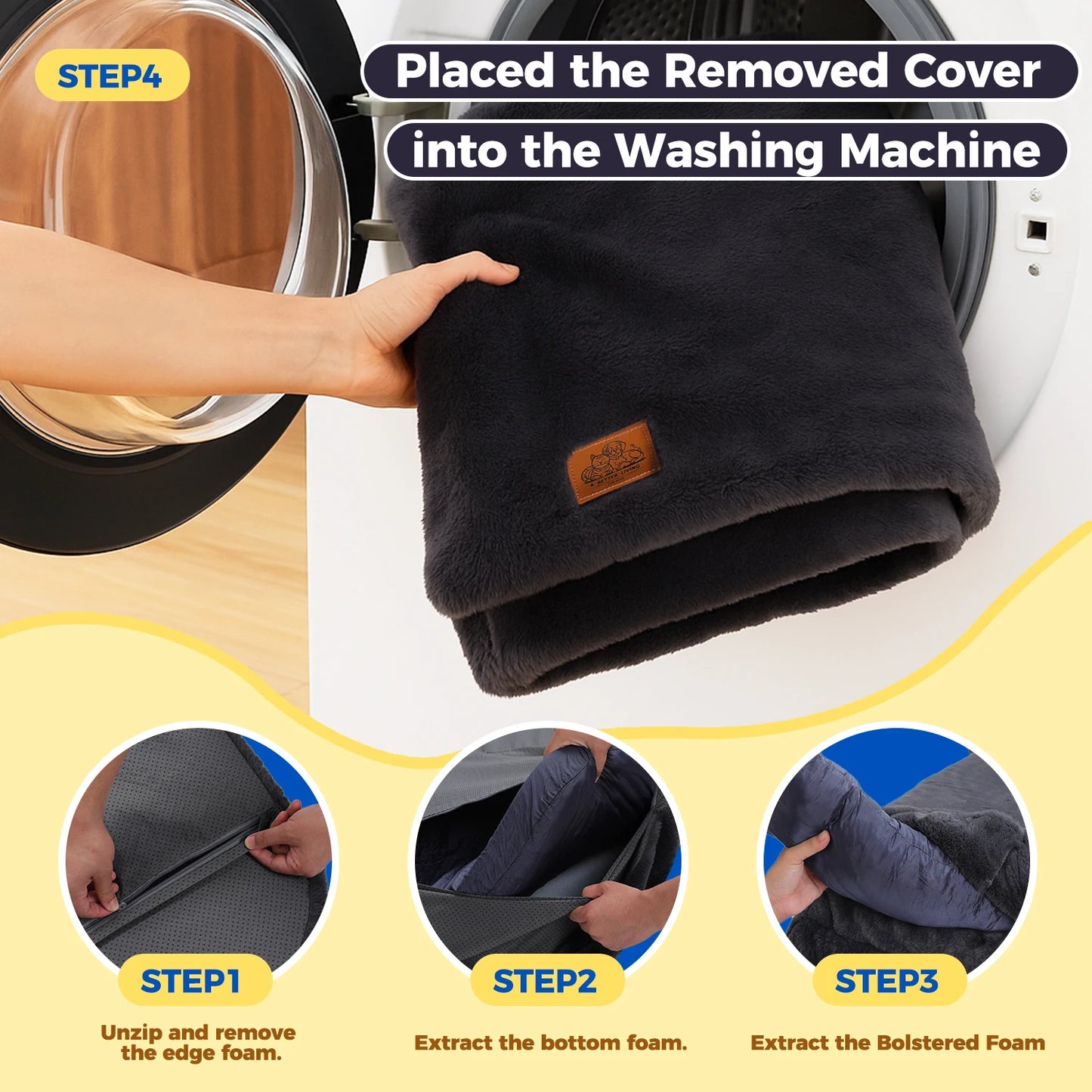 Foldable Plush Dog Bed With Non Slip Bottom For Large Dogs