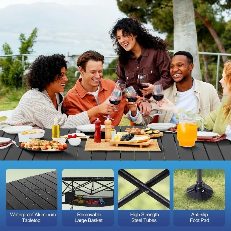 Alpha Camp Camping Table Outdoor Portable Adjustable Aluminum Travel Table with Storage for Grill and Picnic