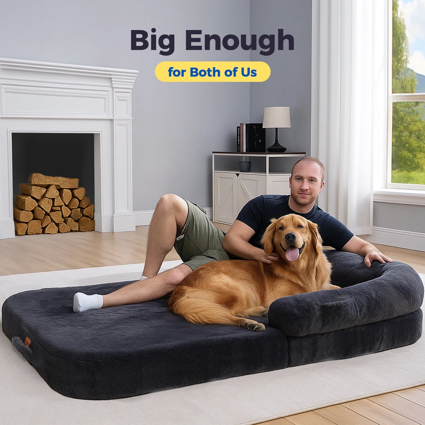 Foldable Plush Dog Bed With Non Slip Bottom For Large Dogs