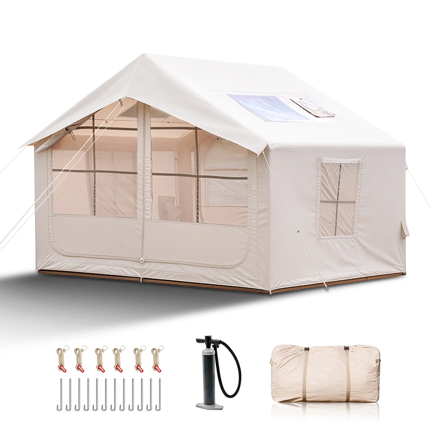 80.7 Square Feet Inflatable Tent with Air Conditioning Vent Four Season Glamping Blow Up Tent for Camping Waterproof Oxford Fabric