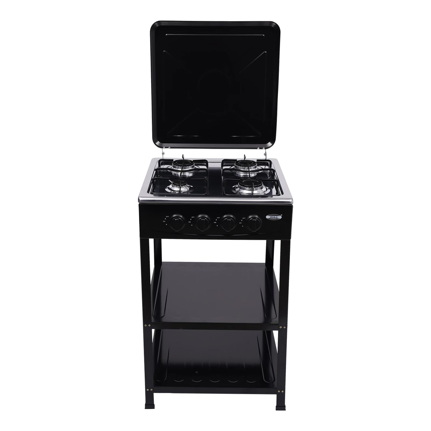 Portable Gas Stove 4 Burner with Support Leg Stand and Wind Blocking Cover Outdoor Manual Ignition Camping Stove with 2 Layer Rack