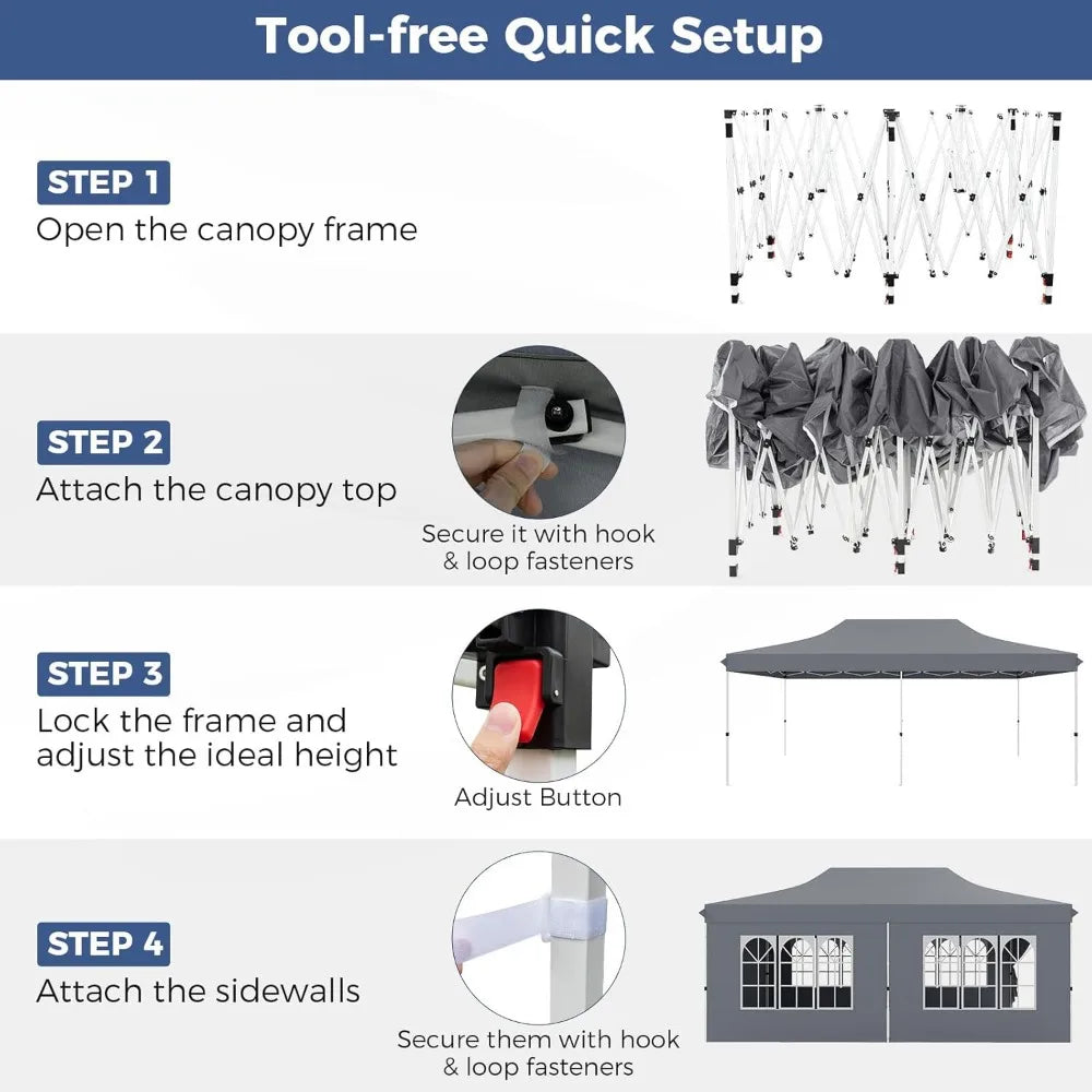 10x20 Ft Pop Up Canopy Tent with UPF 50 Plus Portable Outdoor Design 6 Removable Sidewalls 6 Sandbags and 2 Zippered Doors