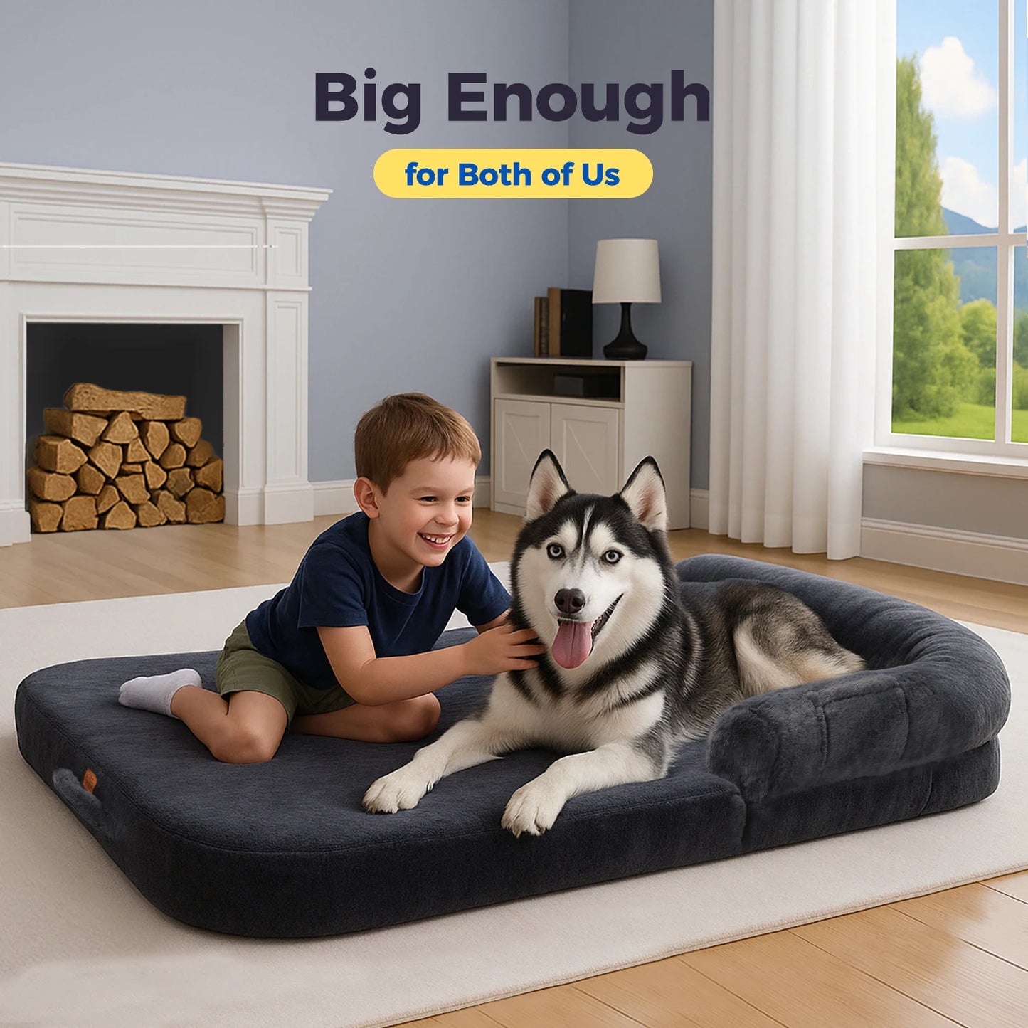 Foldable Plush Dog Bed With Non Slip Bottom For Large Dogs