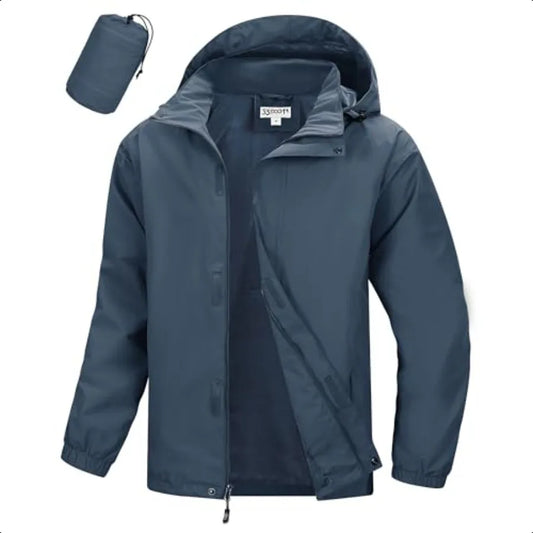 Mens Packable Rain Jacket Waterproof Hooded Outdoor Travel