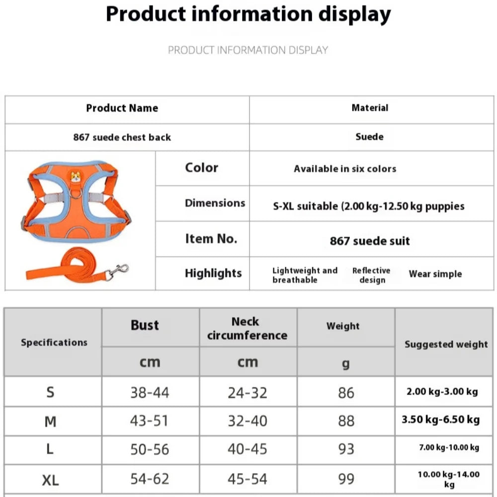 Reflective Dog Cat Harness Vest With Leash Breathable Mesh Padding