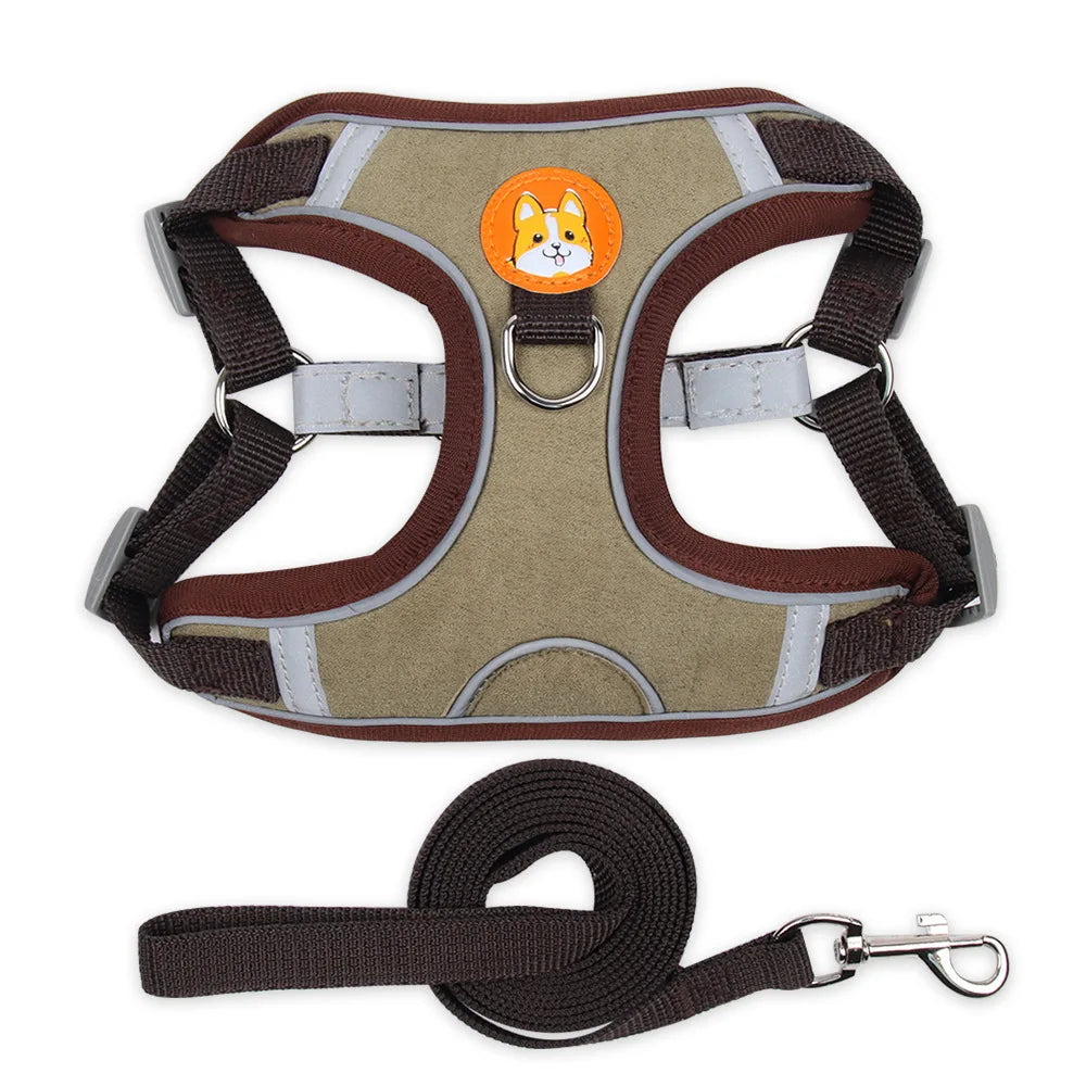 Reflective Dog Cat Harness Vest With Leash Breathable Mesh Padding