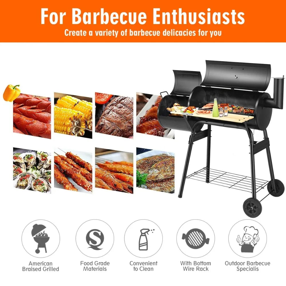 Outdoor BBQ Grill Charcoal Barbecue Pit Patio Backyard Meat Cooker Smoker Sturdy Solid Steel Construction