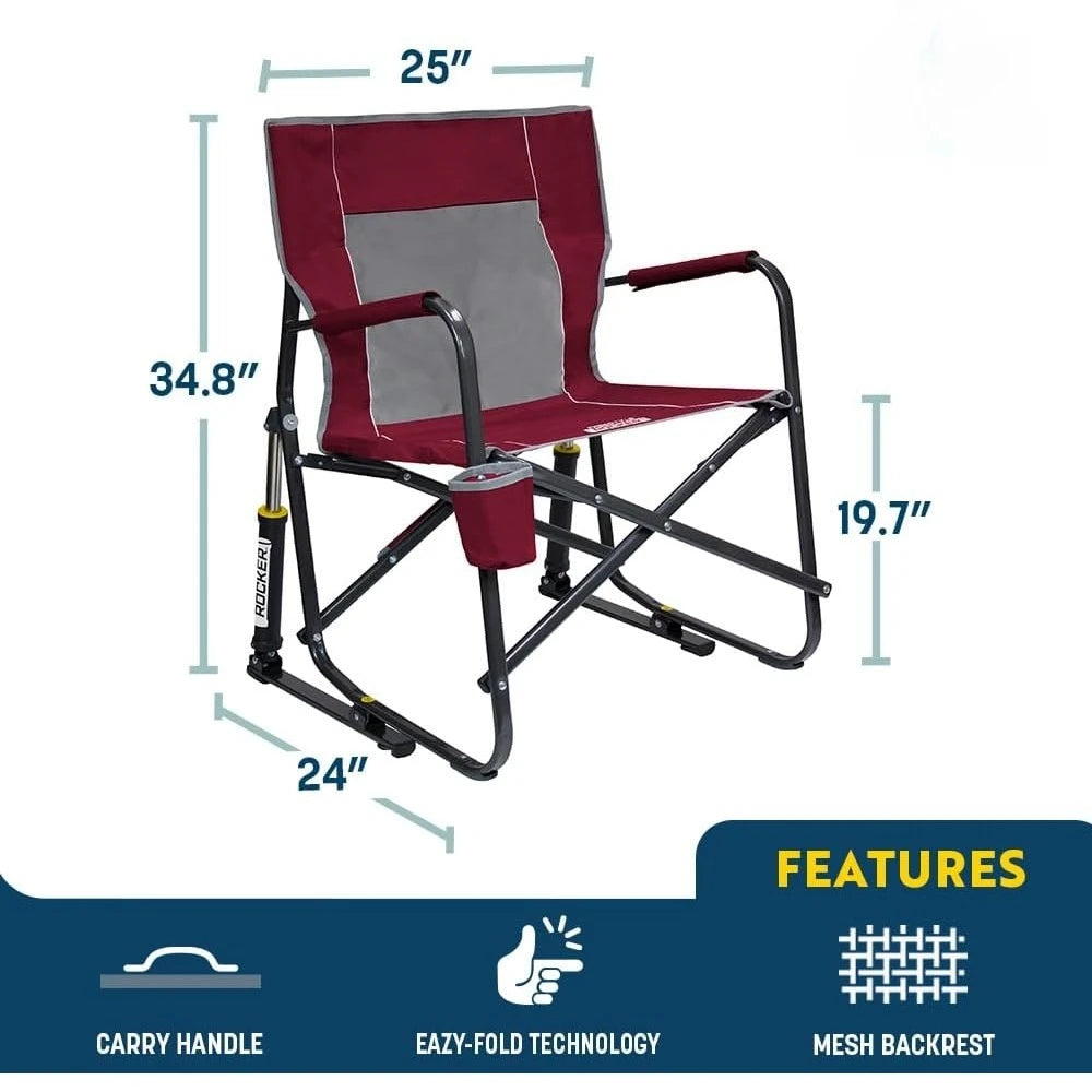 Beach Outdoor Rocking Chair with Beverage Holder Portable and Foldable Sturdy Steel Frame Holds Up to 250 Pounds