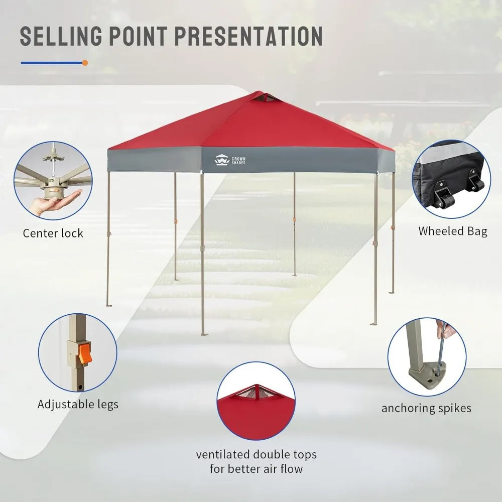 14x14 Pop Up Gazebo Patented Center Lock 6-Sided Portable Gazebo Easy Set Up 300D Silver Coated Fabric UV Resistant