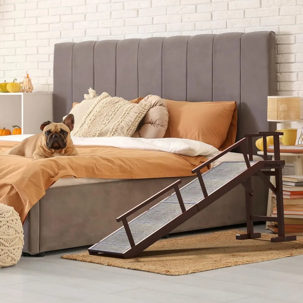 Wooden Dog Ramp For Bed With Removable Rail And Non Slip