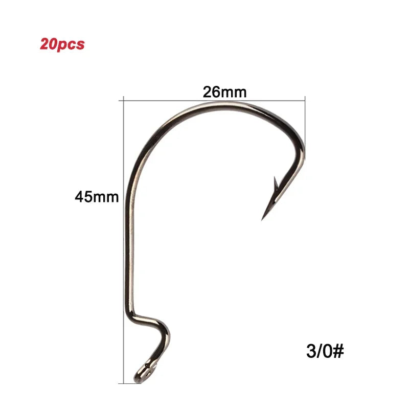 Twenty Pieces High Carbon Steel Offset Hooks For Fishing
