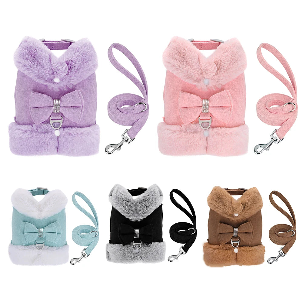 Soft Warm Dog Vest Harness and Leash Set Bow Knot