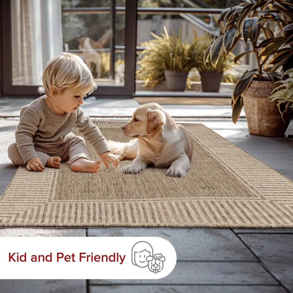 Outdoor Area Rug 9ft6in By 12ft Casual Striped Border