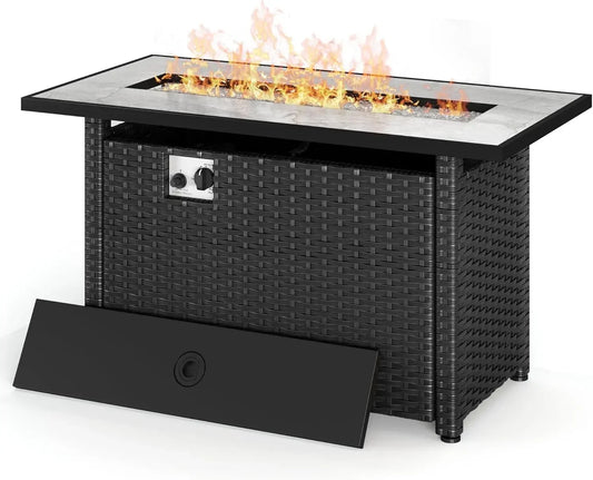 Propane Fire Pit Table With Glass Rocks And Waterproof Cover For Outdoor Patio