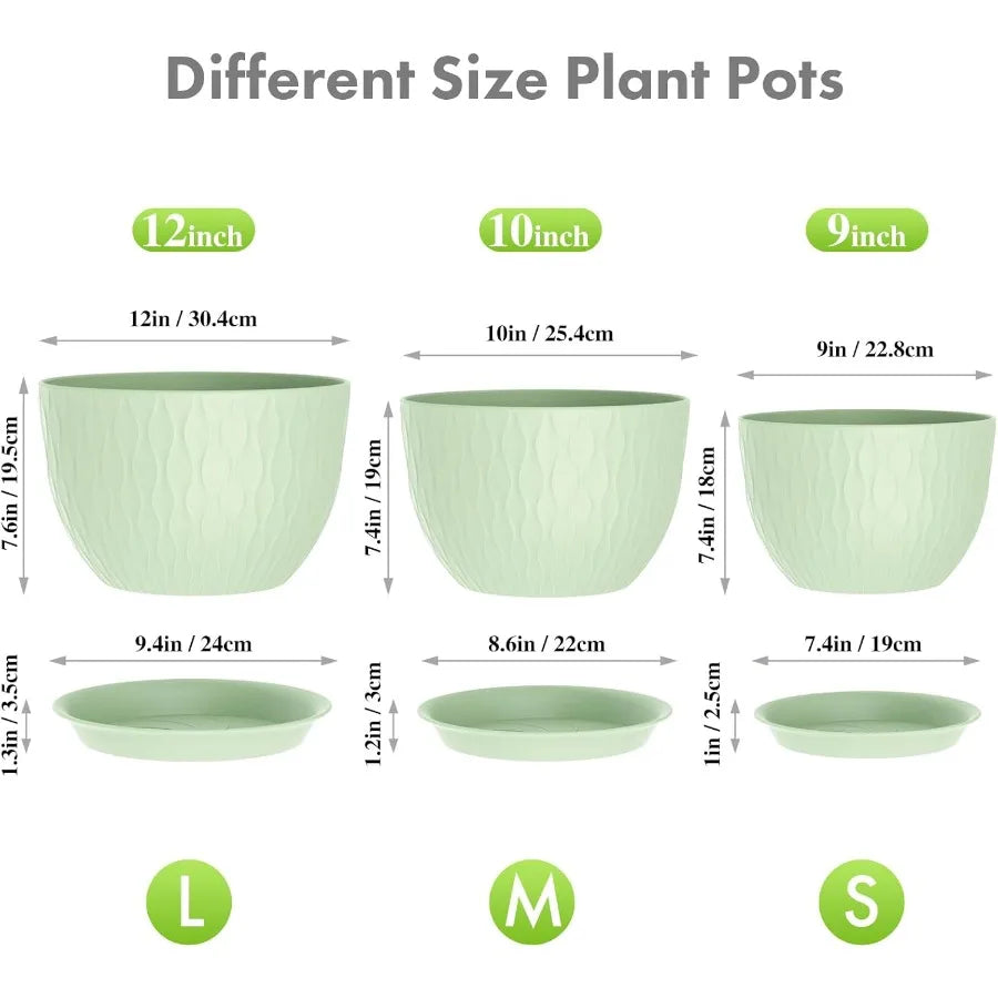 Large Flower Pot Set 12 10 9 Inch Wide Outdoor Planters