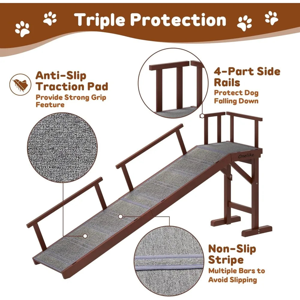 Wooden Dog Ramp For Bed With Removable Rail And Non Slip
