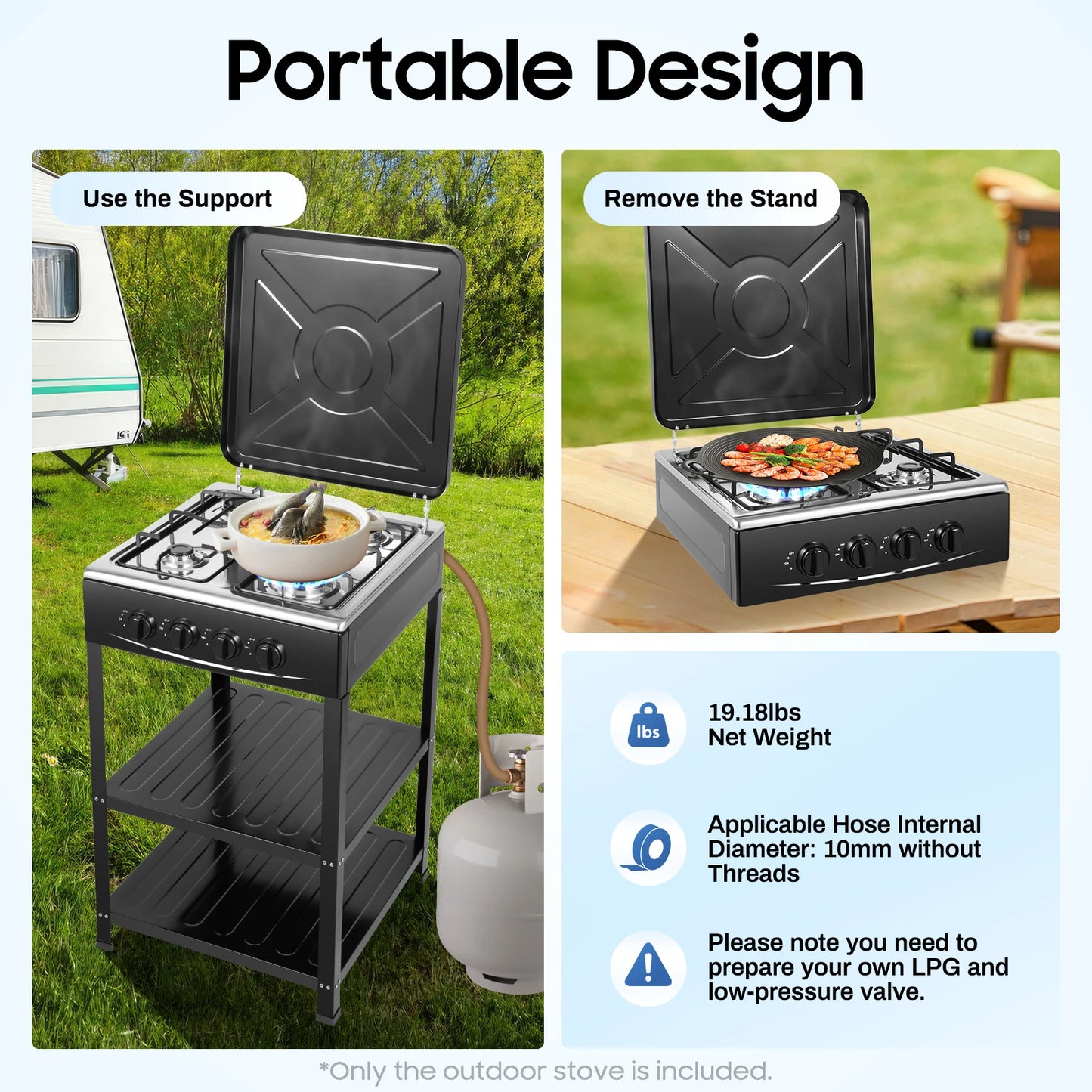 Outdoor 4 Burner Portable Gas Stove With Wind Block Cover